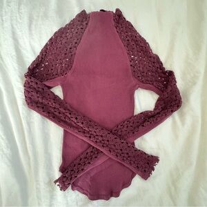 Free People ribbed lace mock neck top - size m
